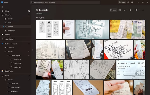 The new categories feature in Photos