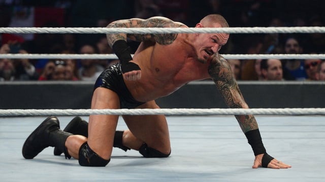 Nov 21, 2021; Brooklyn, NY, USA; Randy Orton reacts during WWE Survivor Series at Barclays Center. Mandatory Credit: Joe Camporeale-Imagn Images.