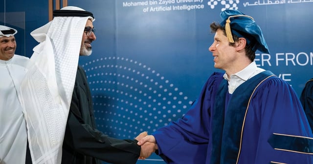 Sheikh Khaled bin Mohamed, Crown Prince of Abu Dhabi, with OpenAI chief executive Sam Altman. Photo: Abu Dhabi Media office