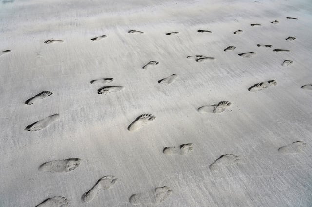 Human footprints in the sand, similar to the ones researchers found on the Iberian Peninsula, not associated with the study. 