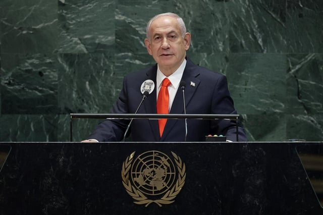 Le Premier ministre israélien Benjamin Netanyahou au siège de l’ONU à New York, États-Unis, le 26 septembre 2025.