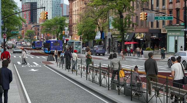 rendering of a bus boarding station on flatbush