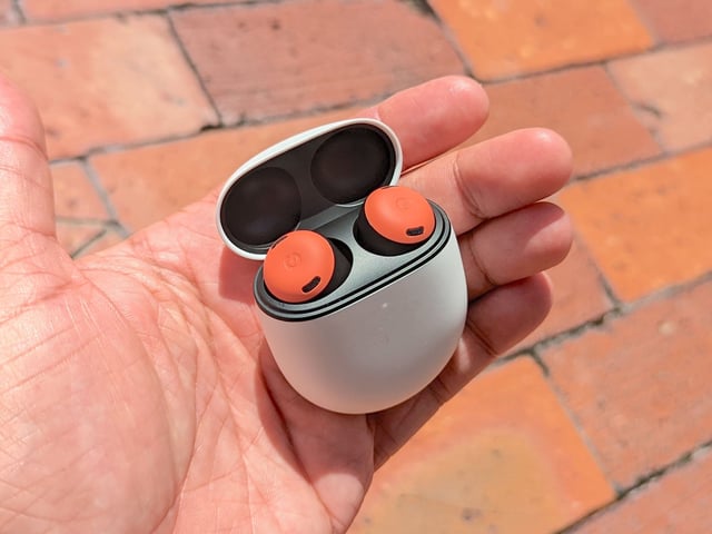 The Google Pixel Buds Pro 2 being held in hand