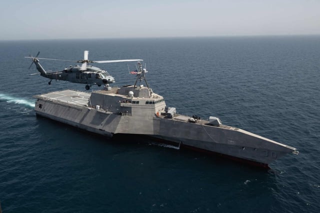 The littoral combat ship USS Canberra (LCS 30), sails in the U.S. Central Command area of responsibility. (Official U.S. Navy photo)