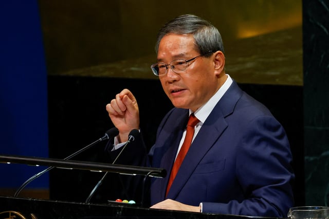 China's Premier of the State Council Li Qiang addresses the 80th United Nations General Assembly (UNGA) at U.N. headquarters in New York City, U.S., September 26, 2025. REUTERS/Kylie Cooper