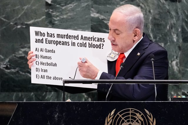 Israel Prime Minister Benjamin Netanyahu addresses the 80th session of the United Nations General Assembly, Friday, Sept. 26, 2025. (AP Photo/Richard Drew)