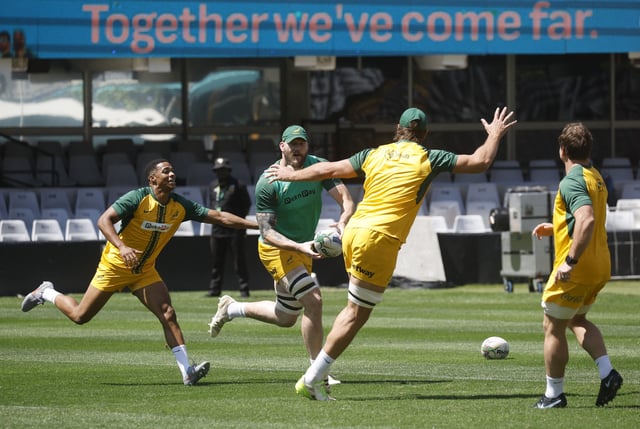 Rugby Union - Rugby Championship - South Africa Captain's Run -  Kings Park Stadium, Durban, South Africa - September 26, 2025 South Africa's RG Snyman and Grant Williams during training REUTERS/Rogan Ward
