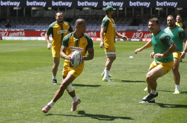Rugby Union - Rugby Championship - South Africa Captain's Run -  Kings Park Stadium, Durban, South Africa - September 26, 2025 South Africa's Manie Libbok during training REUTERS/Rogan Ward