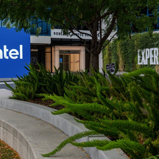Intel HQ with logo and garden