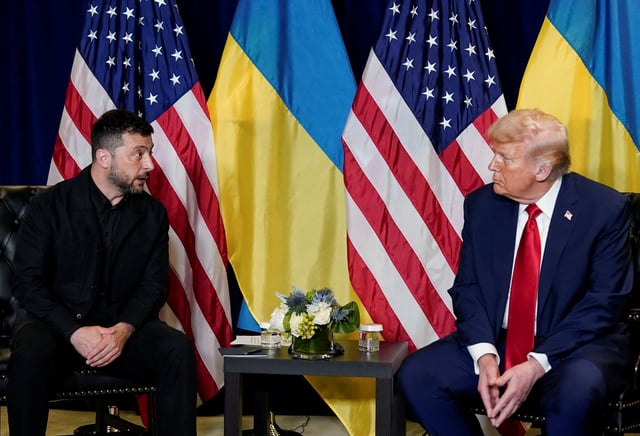 U.S. President Donald Trump meets with Ukrainian President Volodymyr Zelenskiy during the 80th United Nations General Assembly, in New York City, New York, U.S., September 23, 2025. REUTERS/Al Drago/ File Photo