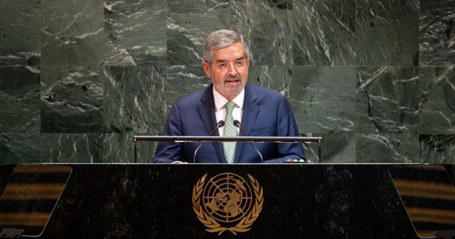 El Canciller Juan Ramón de la Fuente defendió a las y los migrantes y refrendó el liderazgo de la Presidenta Claudia Sheinbaum Pardo en su participación ayer en el debate de la Asamblea General de la Organización de la Naciones Unidas (ONU). Foto: SRE