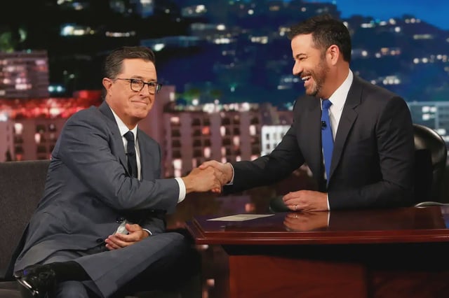 Colbert and Kimmel in 2017 (Photo:: Disney)