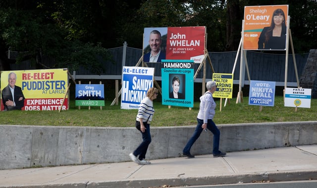 Provincial election signs shown around St. John's on early Monday, September 15, 2025. 