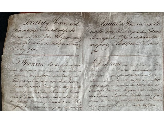 The 1760 treaty signed between the British, the Maliseet and the Passamaquoddy (who now prefer to go by the Wolastoqiyik and the Peskotomuhkatiyik, respectively) was displayed last year in Saint Andrews.