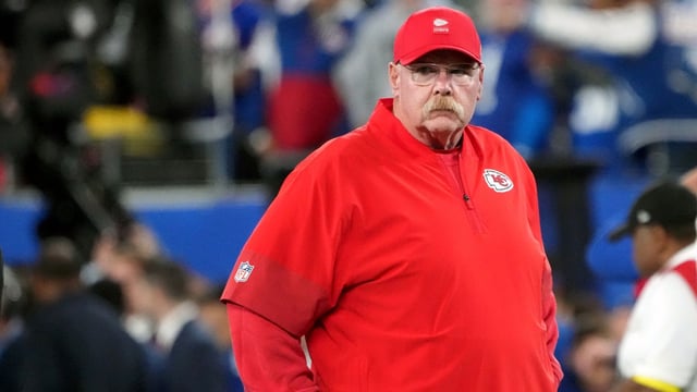 Sep 21, 2025; East Rutherford, New Jersey, USA; Kansas City Chiefs head coach Andy Reid looks on before the game against the New York Giants at MetLife Stadium. Mandatory Credit: Robert Deutsch-Imagn Images