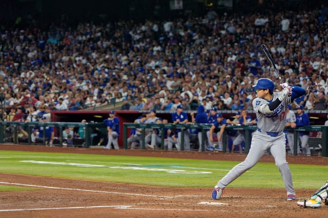 Sep 25, 2025; Phoenix, Arizona, USA; Los Angeles Dodgers designated hitter Shohei Ohtani (17) at bat in the seventh inning against the Arizona Diamondbacks at Chase Field. Mandatory Credit: Allan Henry-Imagn Images/File Photo