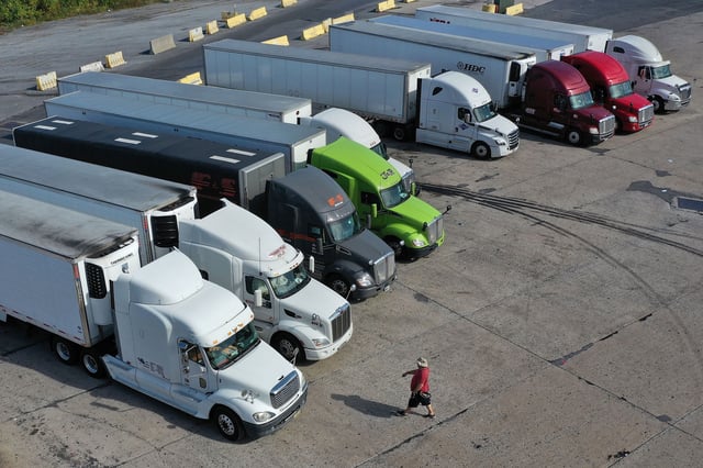 Semi-tractor-trailers parked in Pennsylvania.