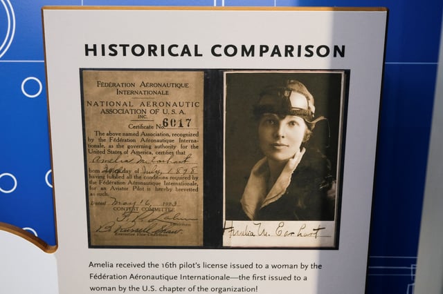 Amelia Earhart's pilot license is displayed at the Amelia Earhart Hangar Museum in Atchison, Kansas, U.S. February 16, 2024. REUTERS/Arin Yoon/File Photo