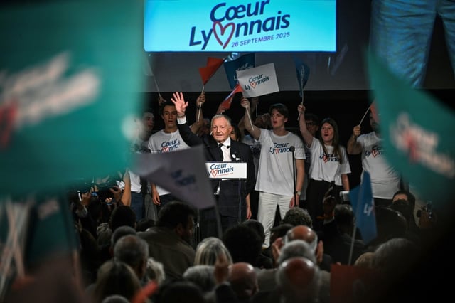 Jean-Michel Aulas tient son premier meeting à Lyon, où il est candidat aux municipales, le 26 septembre 2025