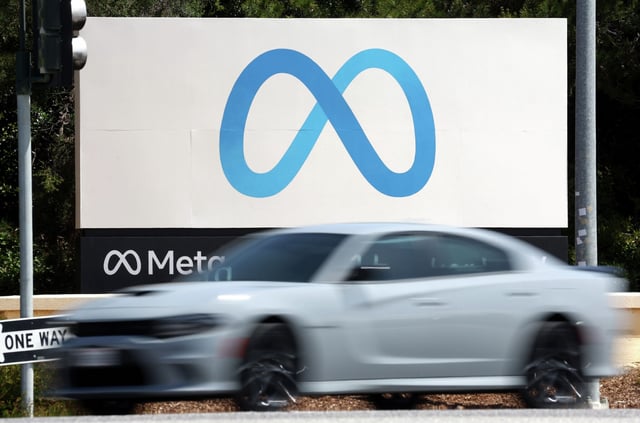 FILE: The Meta logo in front of Meta headquarters on April 28, 2022, in Menlo Park, Calif. The tech giant operates Instagram, Facebook, WhatsApp and more.