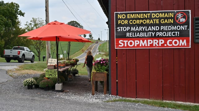 A Stop MPRP sign is pictured at Uniontown Farmstand. (Brian Krista/Staff)