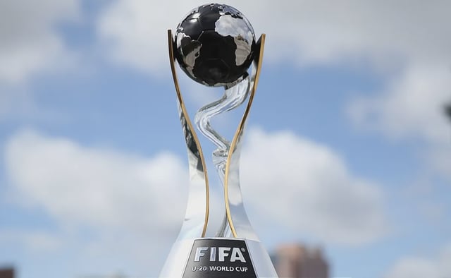 A view of the FIFA U20 World Cup trophy.
