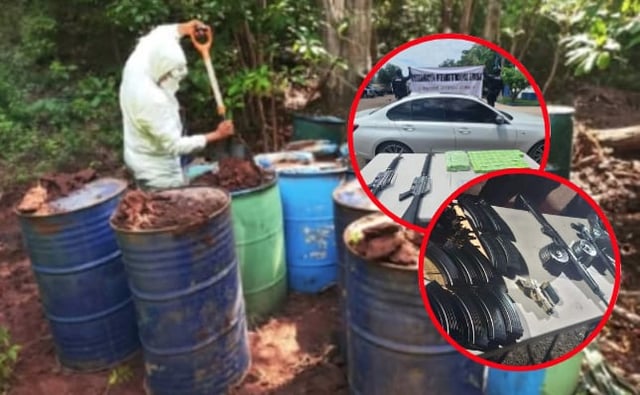 Hallan arsenal, químicos y narcolaboratorios en Sinaloa: autoridades desmantelan campamento clandestino en cuatro municipios. / Seguridad Pública Sinaloa.