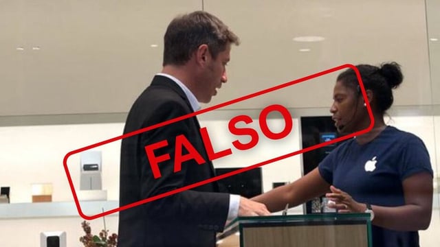 El gobernador de la provincia de Buenos Aires, Axel Kicillof, salió este viernes a desmentir una foto que circuló en redes sociales y que lo mostraba supuestamente comprando en una tienda de Apple en Estados Unidos.