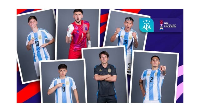 El DT de Argentina Diego Placente y algunos jugadores, entre ellos Valentino Acuña. Arranca el Mundial sub-20.