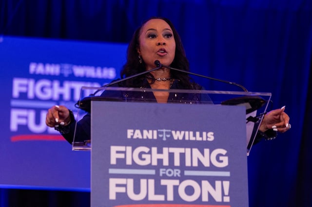 Fulton County District Attorney Fani Willis speaks during her election night watch party after winning re-election in the Buckhead neighborhood in Atlanta, Georgia, U.S., May 21, 2024.  REUTERS/Alyssa Pointer/File Photo