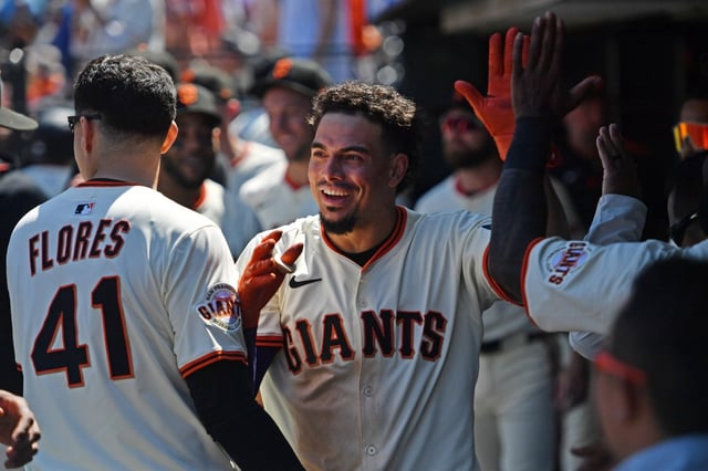 San Francisco Giants’ Willy Adames (2) celebrates in the dugout after hitting a solo home run in the eighth inning of their MLB game at Oracle Park in San Francisco, Calif., on Sunday, June 22, 2025. The San Francisco Giants defeated the Boston Red Sox 9-5. (Jose Carlos Fajardo/Bay Area News Group)