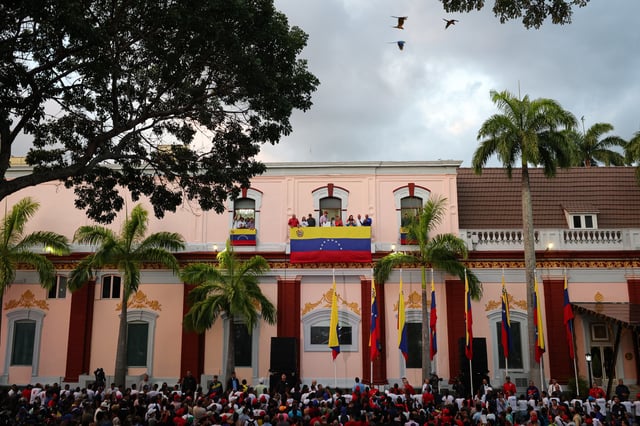 President Nicolás Maduro of Venezuela gives a speech during the commemoration of the 71st Anniversary of the birth of late former President of Venezuela Hugo Chávez at the Miraflores Palace on July 28, 2025 in Caracas, Venezuela.