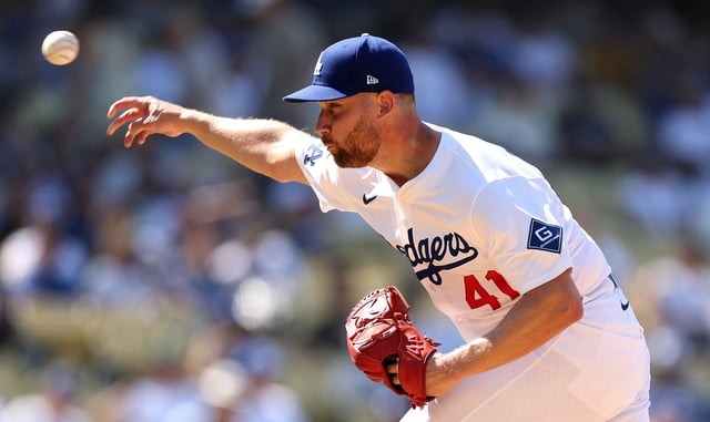 Dodgers relief pitcher Brock Stewart saw his attempt to return from a shoulder injury before the end of the regular season come to an end Friday. Dr. Neal ElAttrache recommended a shoulder debridement to relieve the pain Stewart has continued to feel in his shoulder. The procedure is expected to sideline Stewart into the first half of the 2026 season. (Photo by Luke Hales/Getty Images)