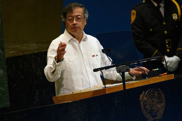 NEW YORK, NEW YORK - SEPTEMBER 23: President of Colombia Gustavo Petro speaks during the 80th session of the UN’s General Assembly (UNGA) on September 23, 2025 in New York City. World leaders convened for the 80th Session of UNGA, with this year’s theme for the annual global meeting being “Better together: 80 years and more for peace, development and human rights.”  (Photo by Alexi J. Rosenfeld/Getty Images)