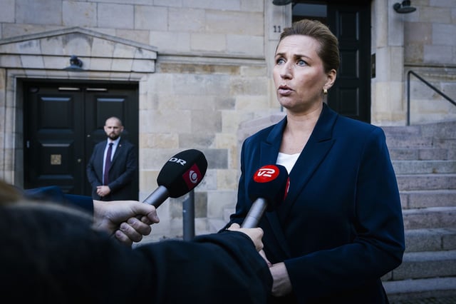 Danish Prime Minister Mette Frederiksen is interviewed about drone activity in Copenhagen, Denmark, on Tuesday.
