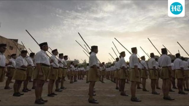 Volunteers of Rashtriya Swayamsevak Sangh during a parade. (Sonu Mehta/ HT File Photo)