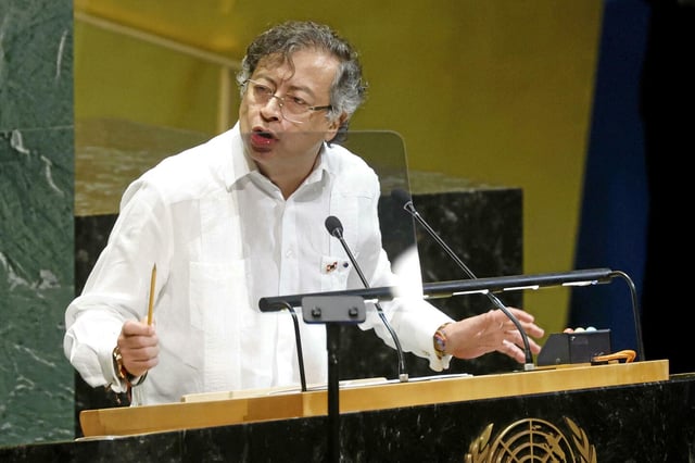 Le président de la Colombie, Gustavo Petro, s'exprime lors de la 80e session de l'Assemblée générale des Nations Unies, le mardi 23 septembre 2025, à New York.
