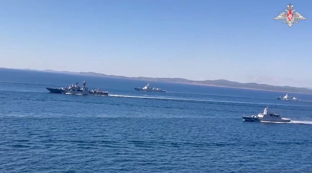 Warships of the Russian Navy and Chinese Navy take part in the joint strategic command and staff exercise "Ocean 2024" in the Sea of Japan, in this still image taken from video released September 16, 2024.