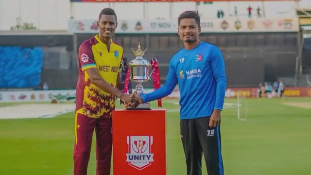 Akeal Hosein and Rohit Paudel pose for a photograph | Image: Instagram/@sharjahcricketstadium