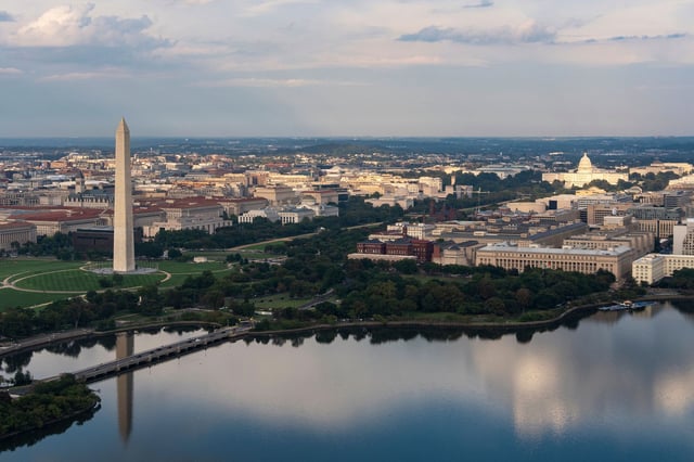 Landmarks of Washington, DC, are seen from the air on September 23.