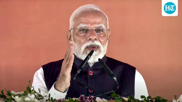 Prime Minister Narendra Modi addresses the gathering at a public rally in Jharsuguda, Odisha, on Saturday. (X)