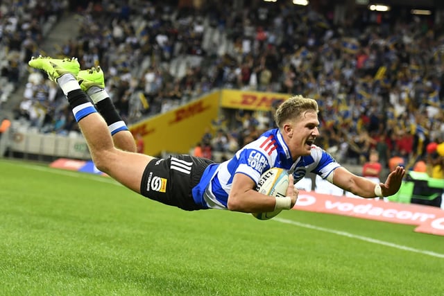 CAPE TOWN, SOUTH AFRICA - SEPTEMBER 26: Jurie Matthee of the DHL Stormers scores a try during the United Rugby Championship match between DHL Stormers and Leinster at DHL Stadium on September 26, 2025 in Cape Town, South Africa. (Photo by Ashley Vlotman/Gallo Images)