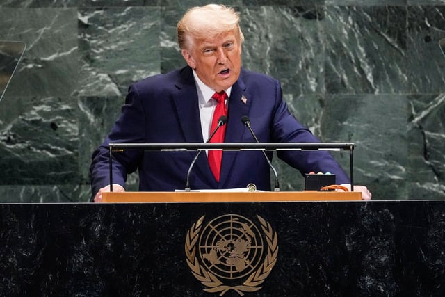 President Donald Trump addresses the 80th session of the United Nations General Assembly, in New York City, on Sept. 23, 2025.