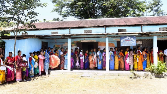 File photo of people waiting to vote in the Bodoland Territorial Council (BTC) elections at a polling centre near Urahiloga village, in Sonitpur | ANI