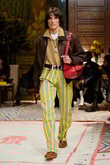 Versace's spring-summer 2026 collection, the first by its new designer Dario Vitale, featured stripes and bright colors.