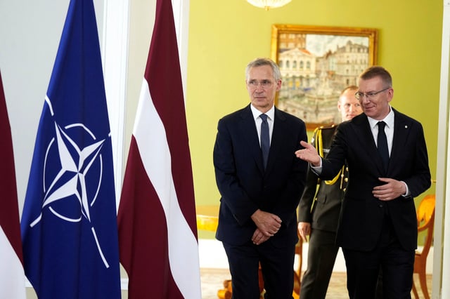 Latvian President Edgars Rinkevics meets NATO Secretary General Jens Stoltenberg in Riga, Latvia June 11, 2024. REUTERS/Ints Kalnins/File Photo