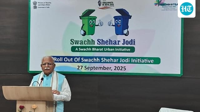 Union minister for housing and urban affairs Manohar Lal Khattar at the Swachh Shehar Jodi programme on Saturday. (Photo from X)