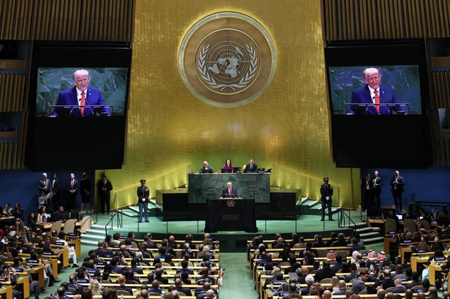 U.S. President Donald Trump speaks during the United Nations General Assembly (UNGA) at the United Nations headquarters on September 23, 2025 in New York City.