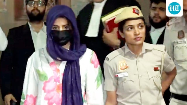 Gaganpreet Kaur, accused in BMW accident case, being brought to judge's residence, in New Delhi.
