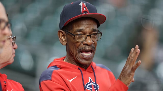 Aug 30, 2025; Houston, Texas, USA; Los Angeles Angels manager Ron Washington (37) talks on the field before the game against the Houston Astros at Daikin Park. Mandatory Credit: Troy Taormina-Imagn Images